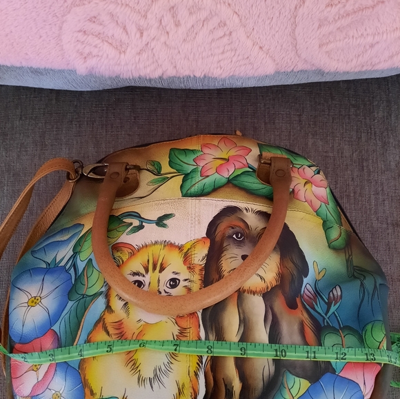 Anuschka Bag and Matching Wallet Set Cat Dog Morning Glory Flowers - Picture 12 of 16